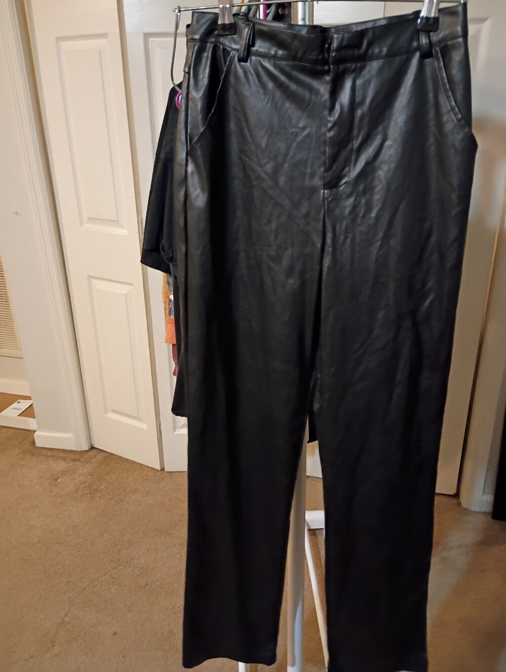 PrettyLittleThing Black Faux Leather Straight-Leg Ladies Pants